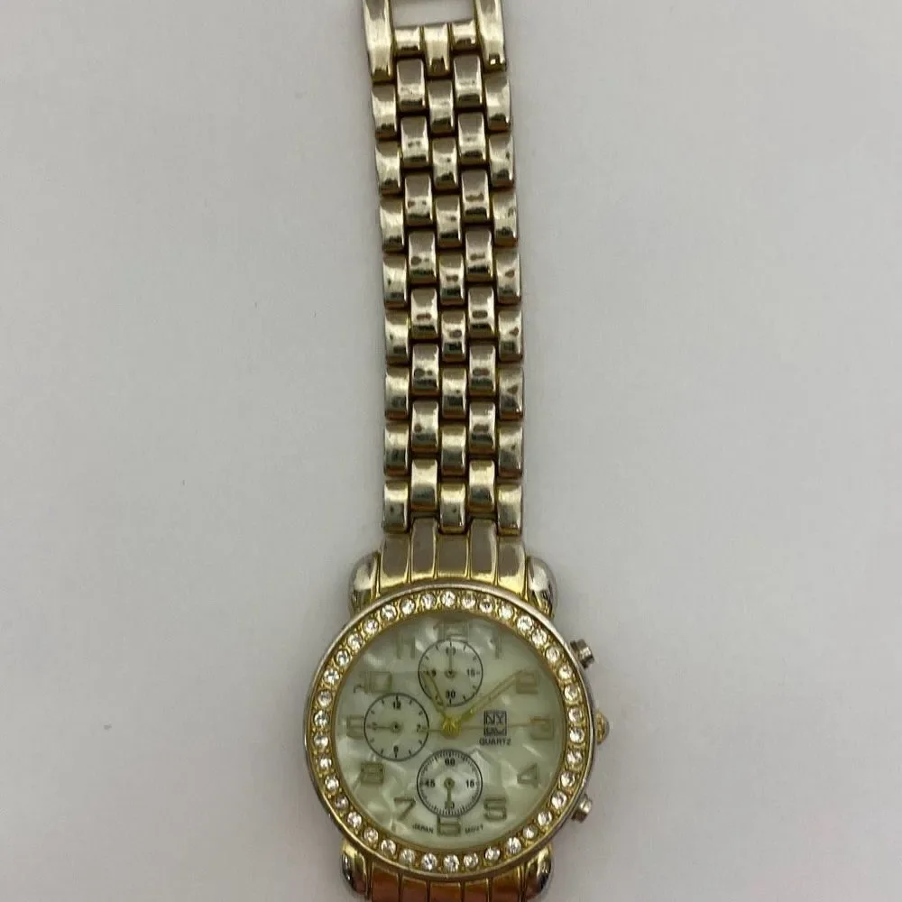 NY & Co Women's Gold Tone Metal Link Bracelet Band Rhinestone Wristwatch‎